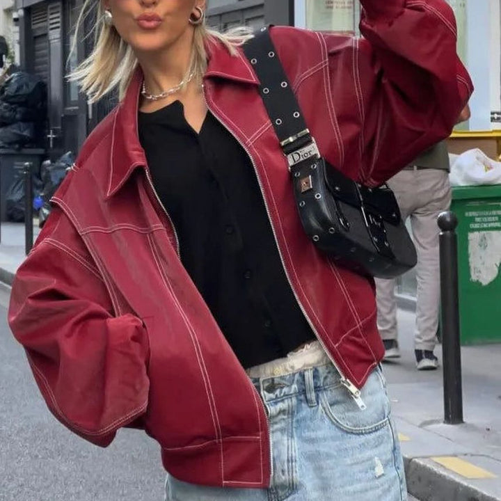 Damer konstläderjacka med elastiska muddar och hög krage Mirla-Eva Jonsson