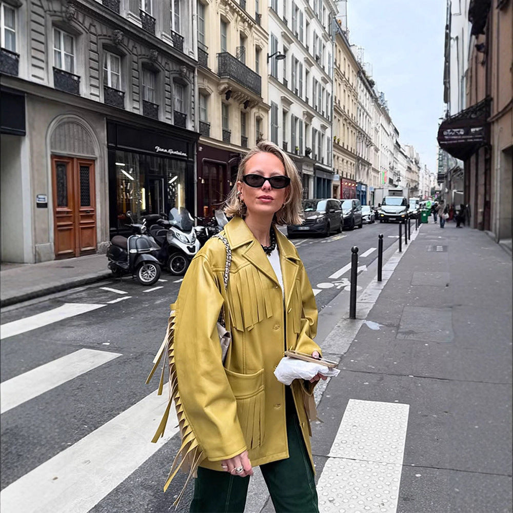 Damer konstläderjacka med fransar och praktiska fickor Eva Jonsson-Eva Jonsson