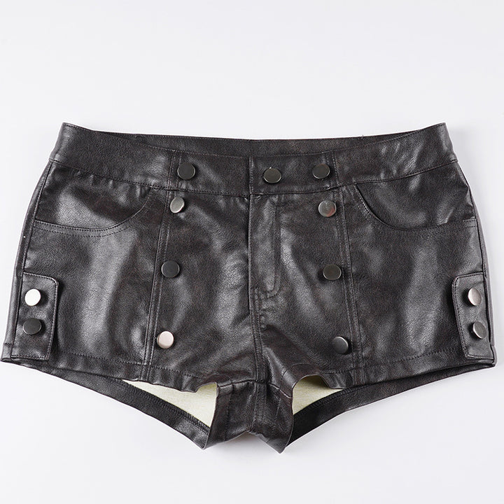 Damer konstlädershorts med dekorativa knapprand detaljer Mirla-Eva Jonsson