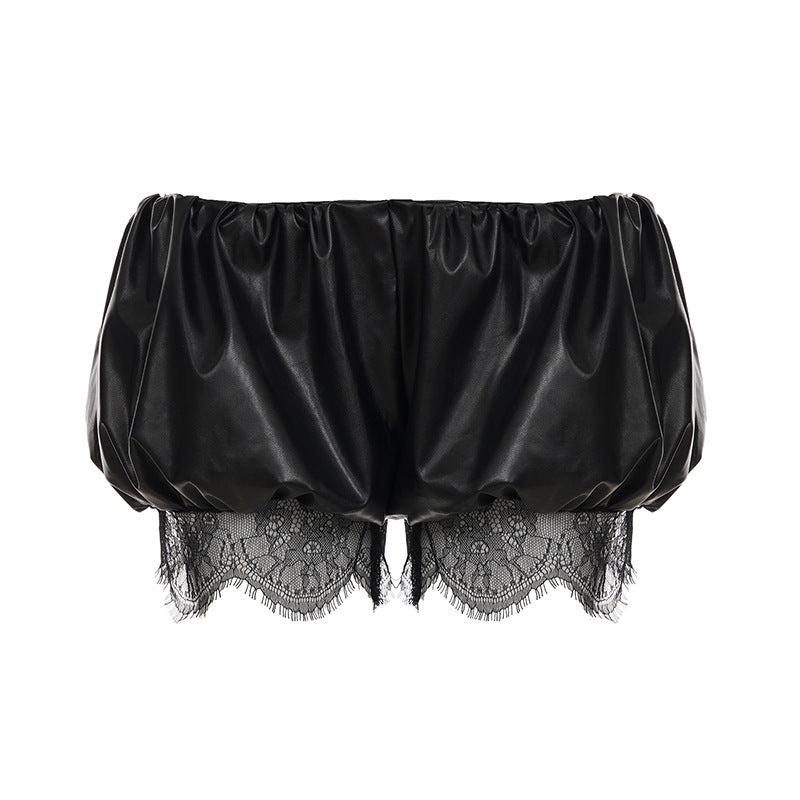 Damer konstlädershorts med dekorativa knapprand detaljer Mirla-Eva Jonsson