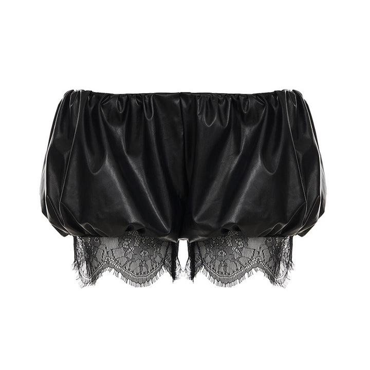 Damer konstlädershorts med dekorativa knapprand detaljer Mirla-Eva Jonsson