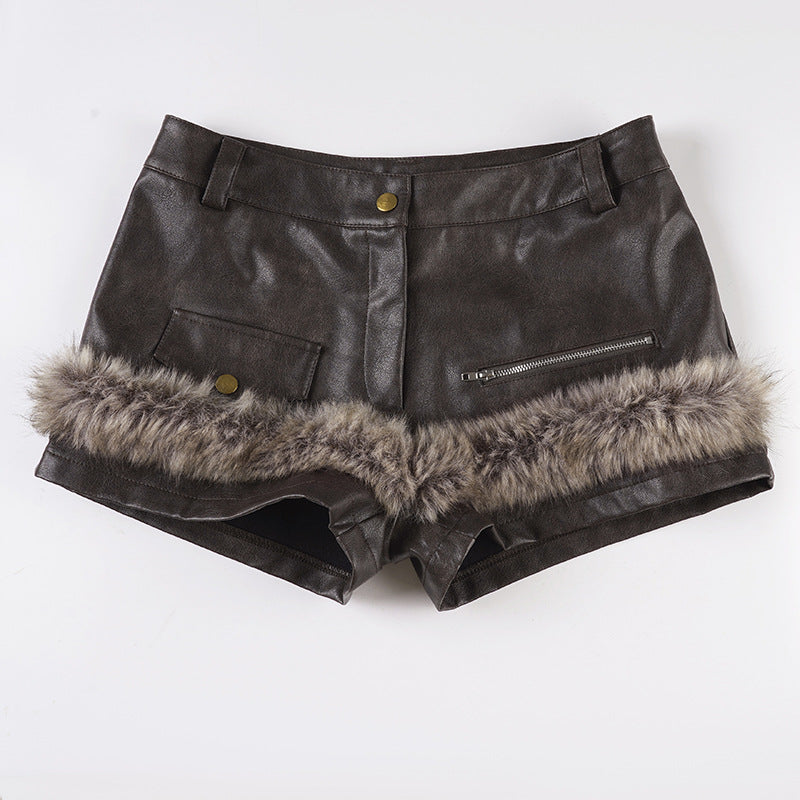 Damer konstlädershorts med dekorativa knapprand detaljer Mirla-Eva Jonsson