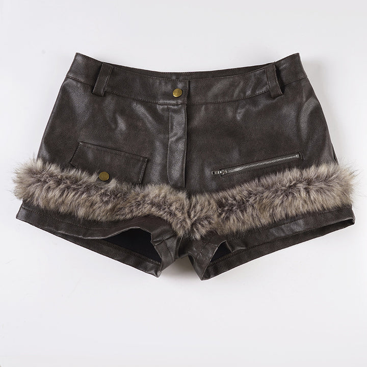 Damer konstlädershorts med dekorativa knapprand detaljer Mirla-Eva Jonsson