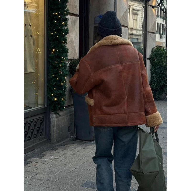 Damer konstpäls läderjacka med avslappnad oversized skärning Eva Jonsson-Eva Jonsson