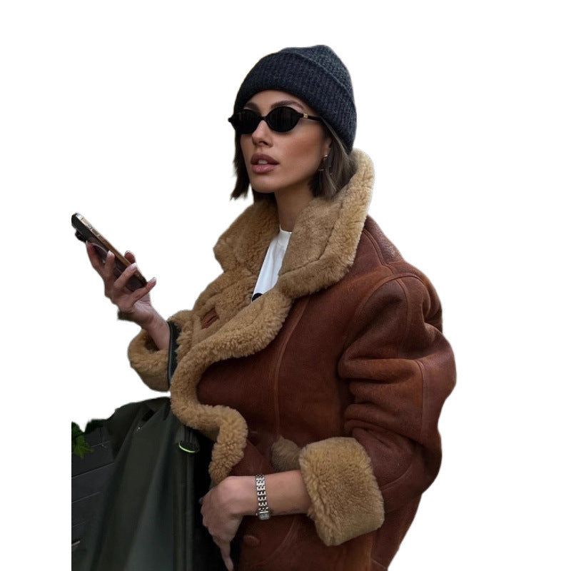 Damer konstpäls läderjacka med avslappnad oversized skärning Eva Jonsson-Eva Jonsson
