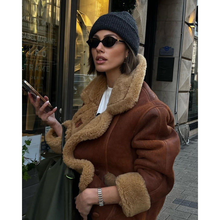 Damer konstpäls läderjacka med avslappnad oversized skärning Eva Jonsson-Eva Jonsson