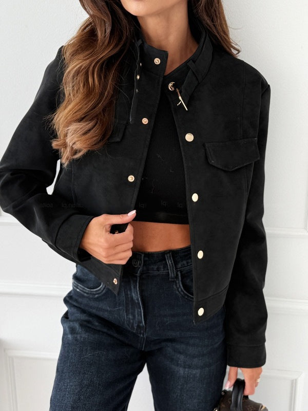 Damer kort jacka i biker-stil med dekorativa knappar Mirla-Eva Jonsson