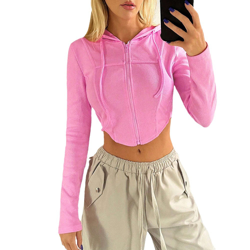 Damer kort zip hoodie med långa ärmar och figurnära skärning Mirla-Eva Jonsson