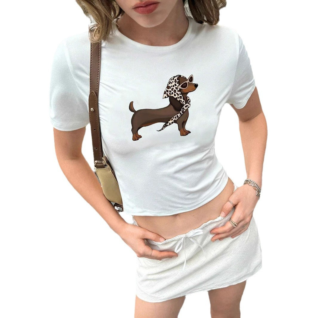 Damer kortärmad T-shirt med konstnärligt hundmotiv Mirla-Eva Jonsson