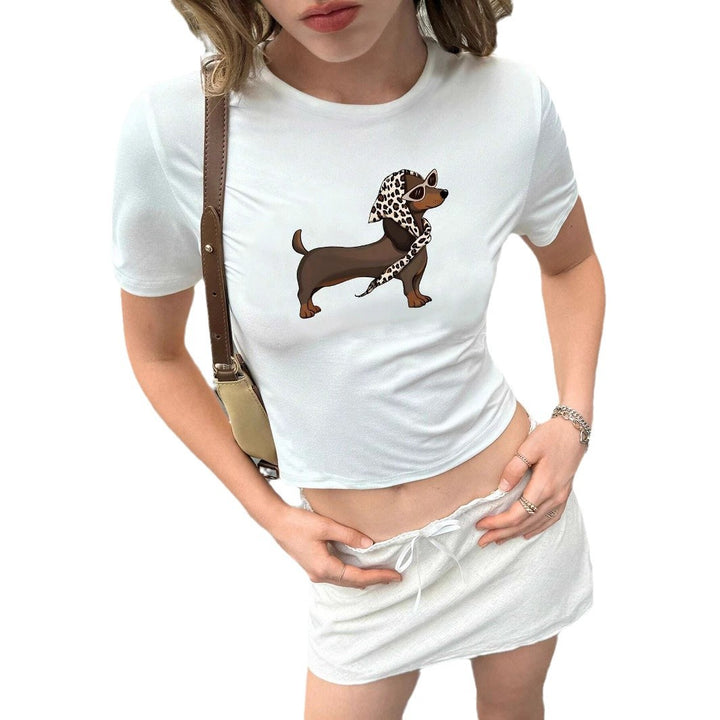 Damer kortärmad T-shirt med konstnärligt hundmotiv Mirla-Eva Jonsson