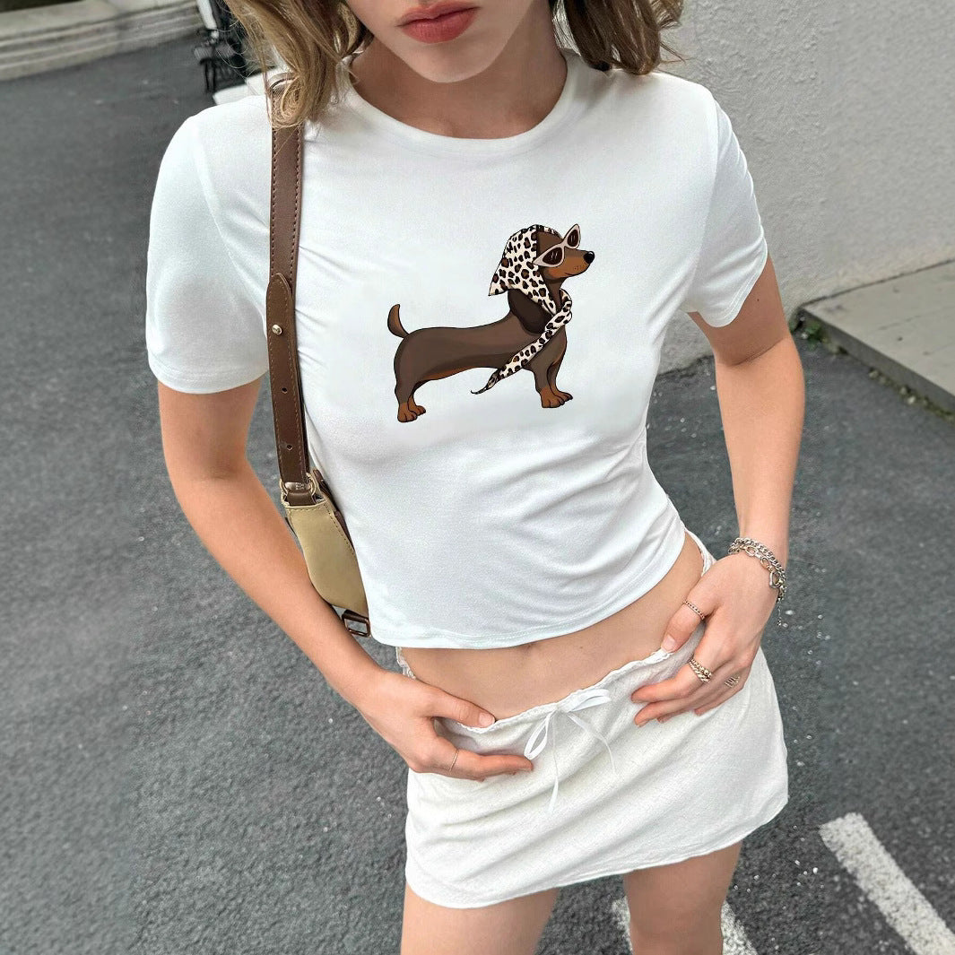 Damer kortärmad T-shirt med konstnärligt hundmotiv Mirla-Eva Jonsson