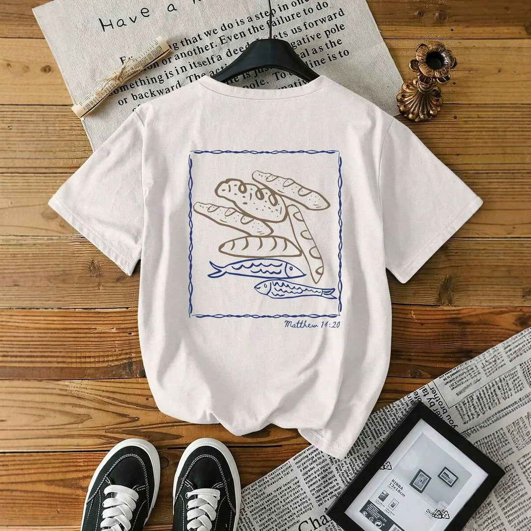 Damer kortärmad T-shirt med kreativt fiskenätsmotiv Mirla-Eva Jonsson