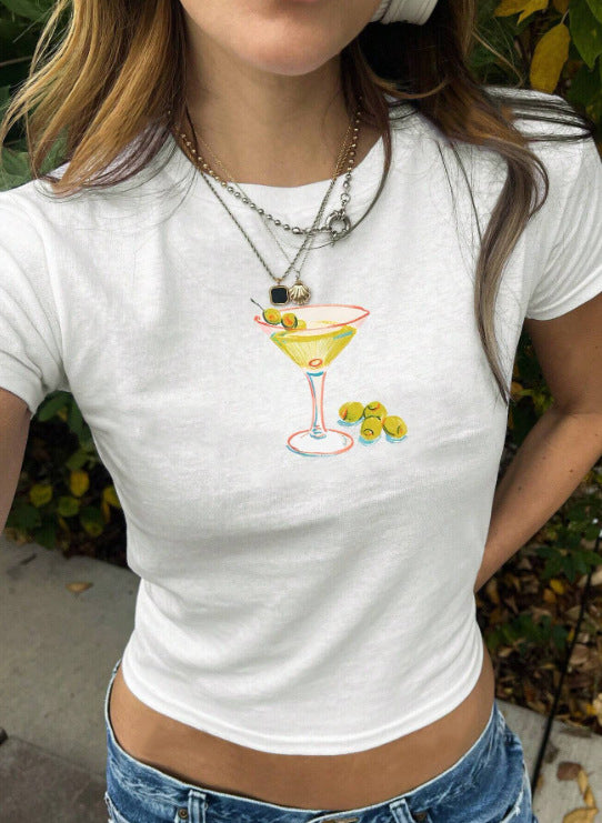 Damer kortärmad T-shirt med tryckt läppmotiv Mirla-Eva Jonsson