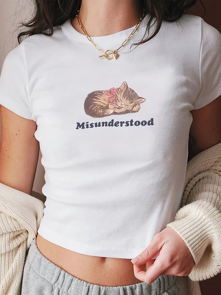 Damer kortärmad T-shirt med tryckt läppmotiv Mirla-Eva Jonsson
