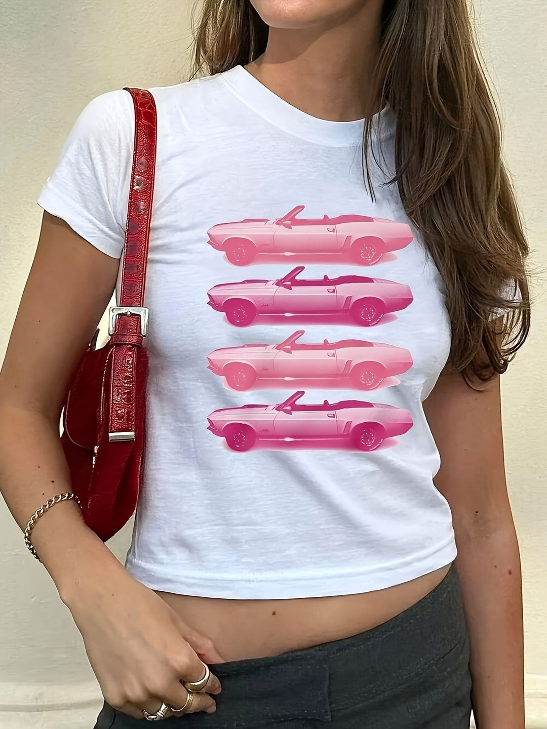 Damer kortärmad T-shirt med tryckt läppmotiv Mirla-Eva Jonsson