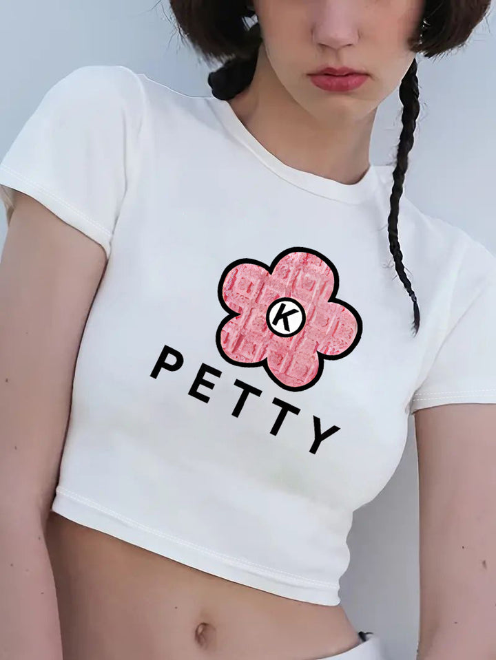 Damer kortärmad T-shirt med tryckt läppmotiv Mirla-Eva Jonsson