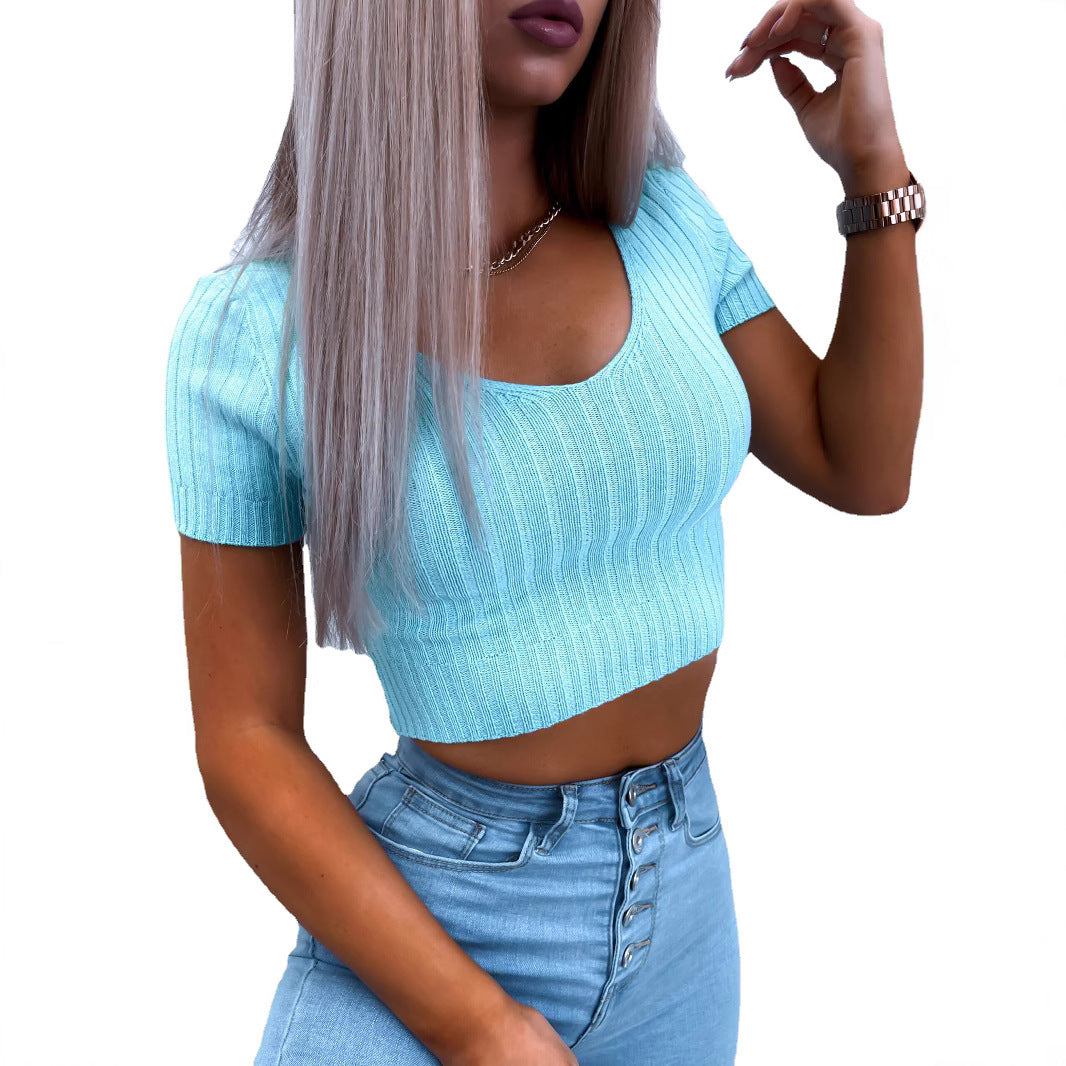 Damer kortärmad crop-top med fin ribstruktur Mirla-Eva Jonsson