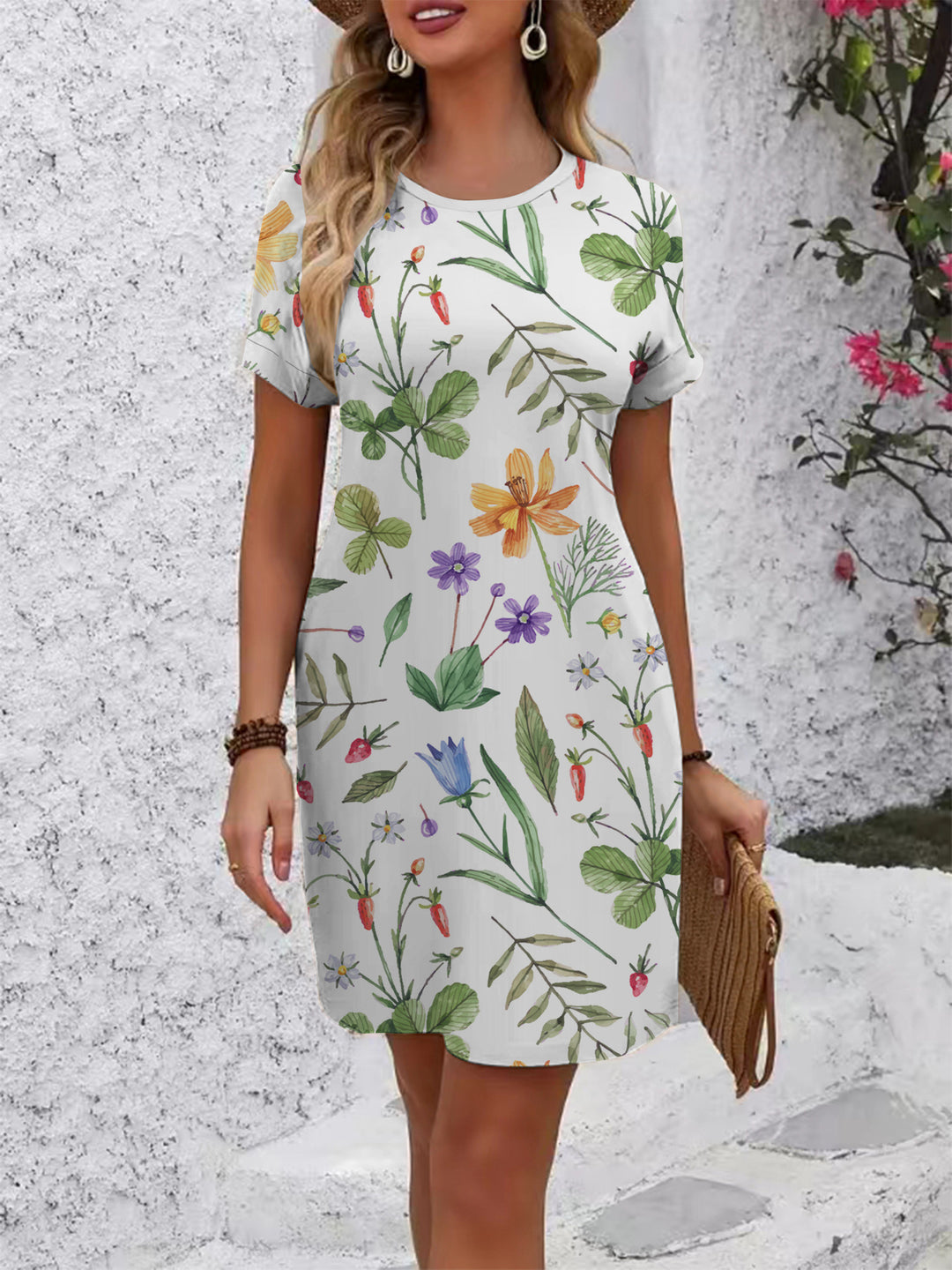 Damer kortärmad klänning med botaniskt tryck Mirla-Eva Jonsson