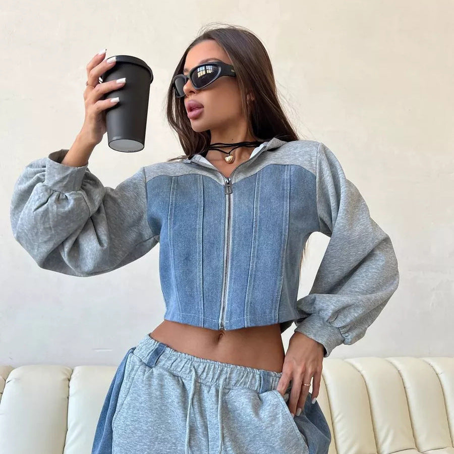 Damer kortärmad sweatshirt jacka med ballongformade ärmar och joggare set Mirla-Eva Jonsson
