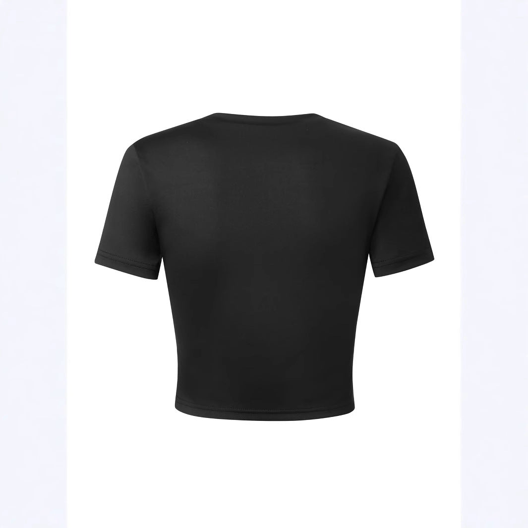 Damer kortärmad t-shirt med elegant rosmönster och figurnära design Mirla-Eva Jonsson