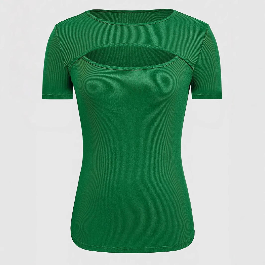 Damer kortärmad topp med trendig cut-out-design Mirla-Eva Jonsson