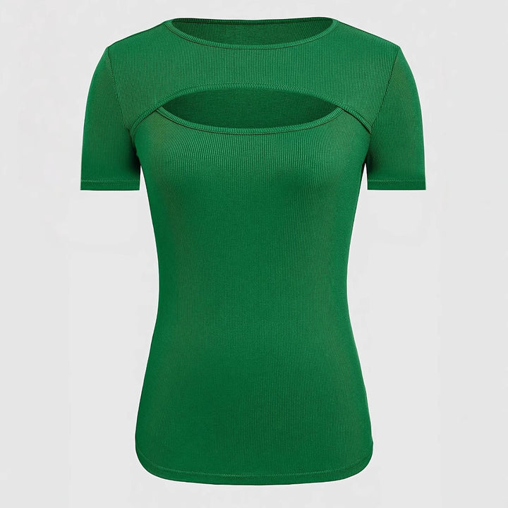 Damer kortärmad topp med trendig cut-out-design Mirla-Eva Jonsson