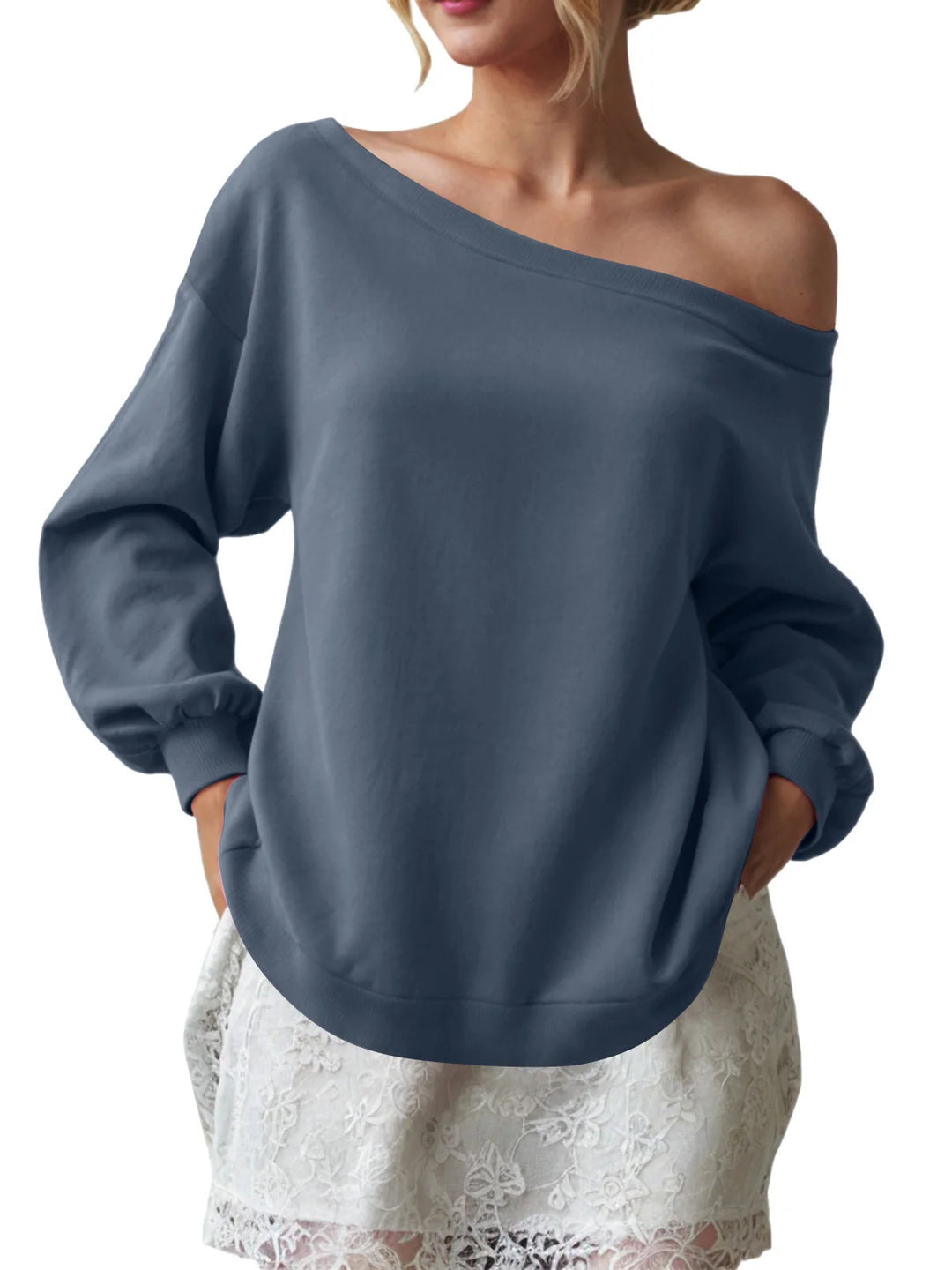 Damer kreativ oversized sweatshirt med axeldetaljer Eva Jonsson-Eva Jonsson