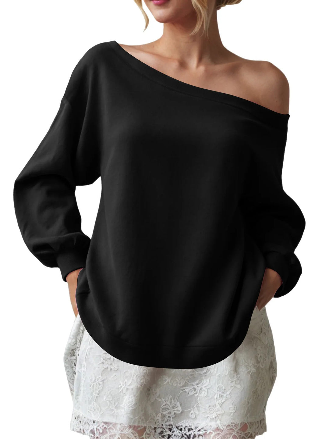 Damer kreativ oversized sweatshirt med axeldetaljer Eva Jonsson-Eva Jonsson