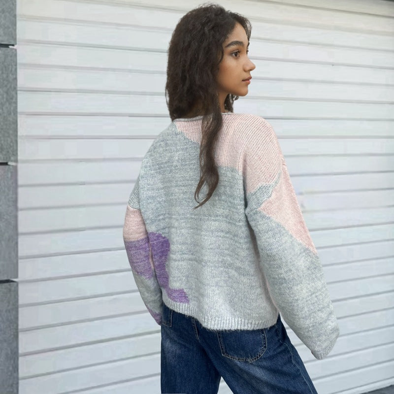 Damer kreativ stickad tröja med asymmetrisk halsringning och färggägdesign Eva Jonsson-Eva Jonsson