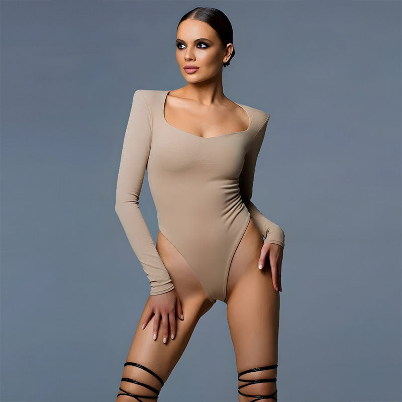 Damer kroppsnära bodysuit med lång ärm och fyrkantig halsringning Mirla-Eva Jonsson