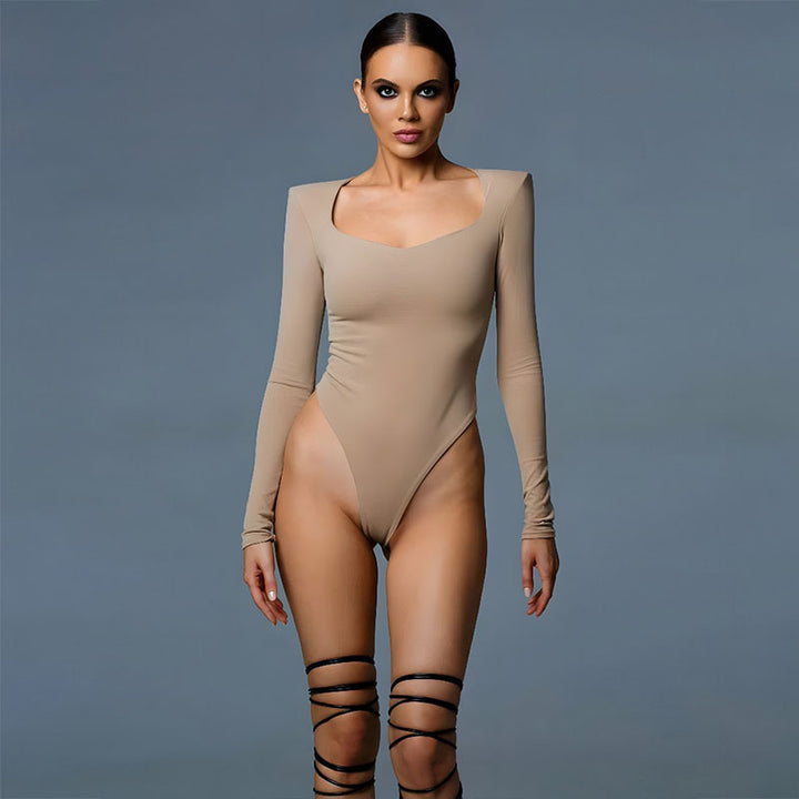 Damer kroppsnära bodysuit med lång ärm och fyrkantig halsringning Mirla-Eva Jonsson