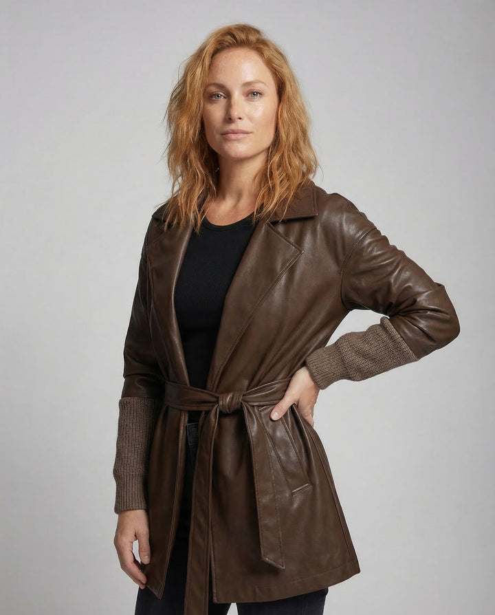 Damer läder trench kort-Eva Jonsson