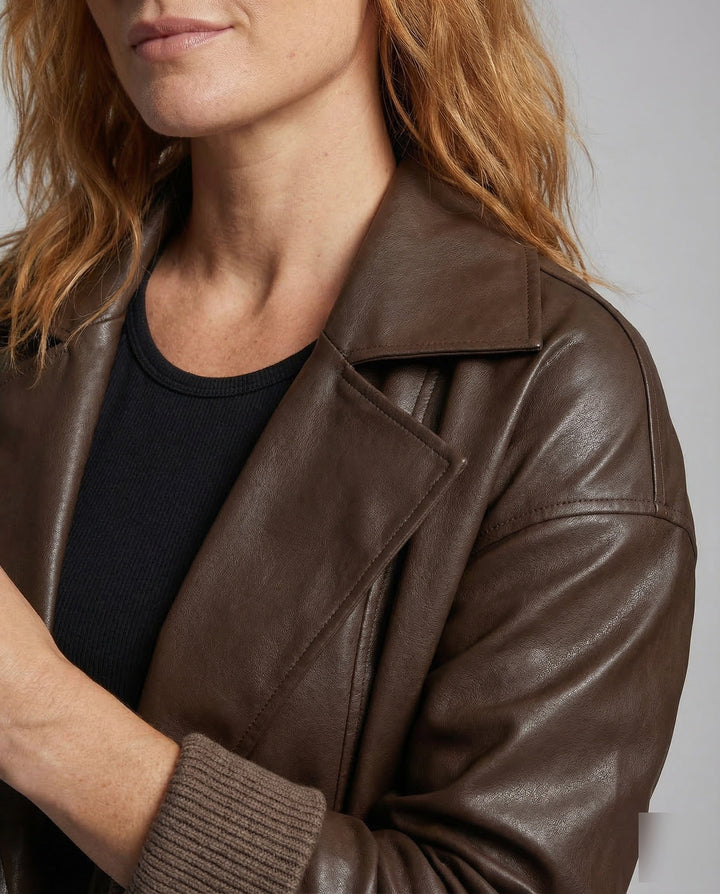 Damer läder trench kort-Eva Jonsson