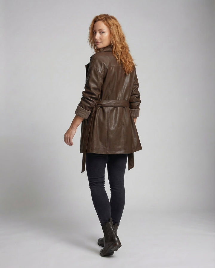 Damer läder trench kort-Eva Jonsson