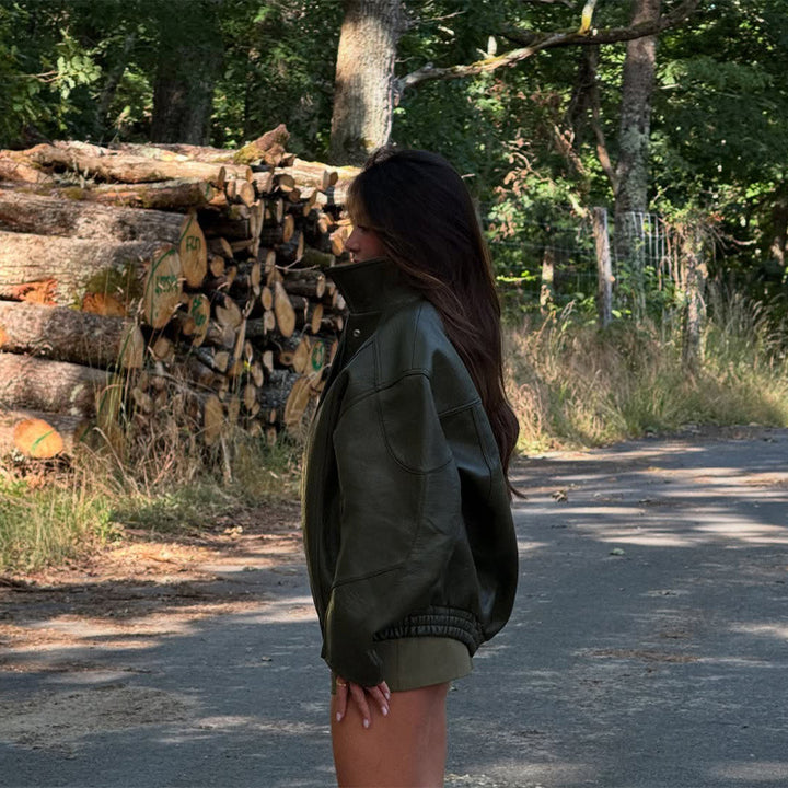 Damer läderjacka med avslappnad oversized passform Mirla-Eva Jonsson