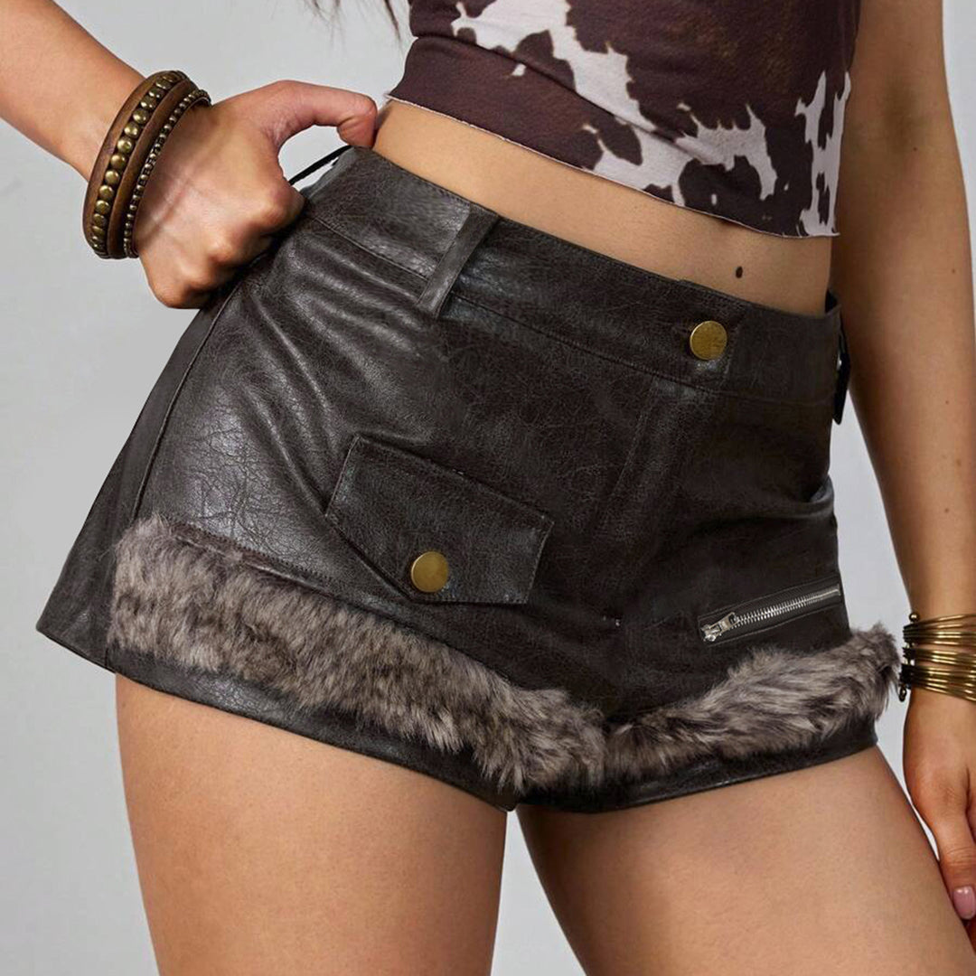 Damer lädershorts med konstpälsdetalj Mirla-Eva Jonsson