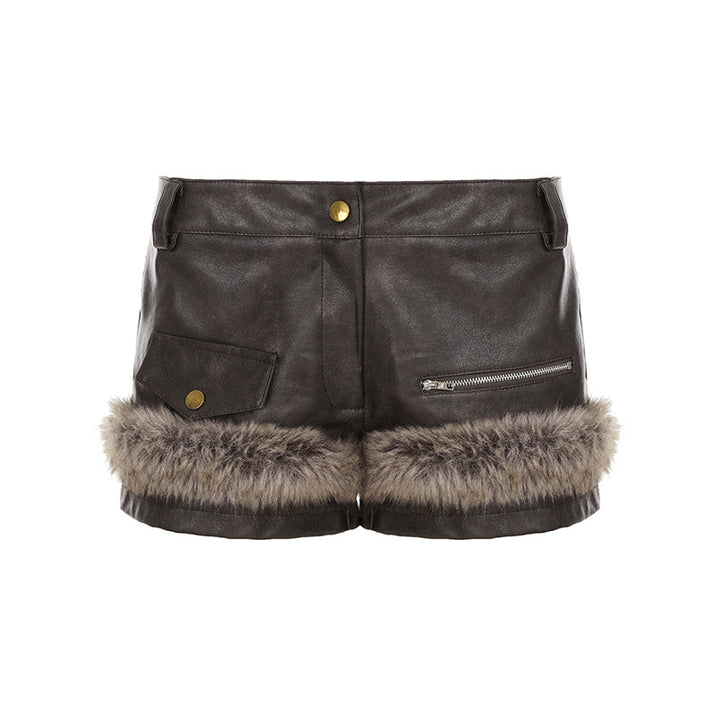 Damer lädershorts med konstpälsdetalj Mirla-Eva Jonsson