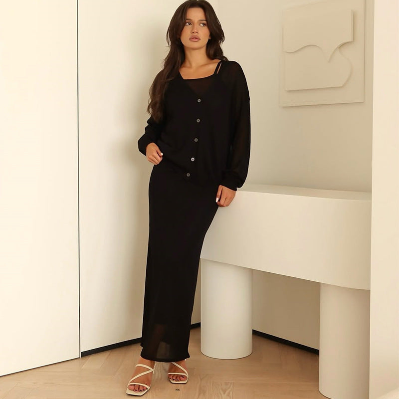Damer lång Joint-klänning med öppen cardigan Mirla-Eva Jonsson