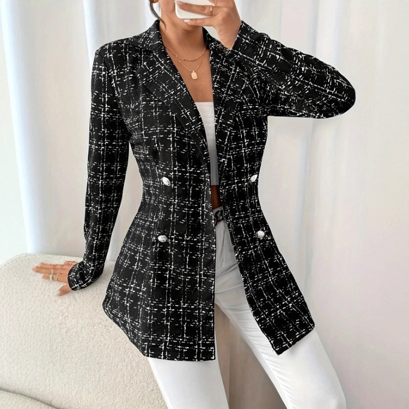 Damer lång blazer med stilig rutmönster och figursydd klipp Mirla-Eva Jonsson