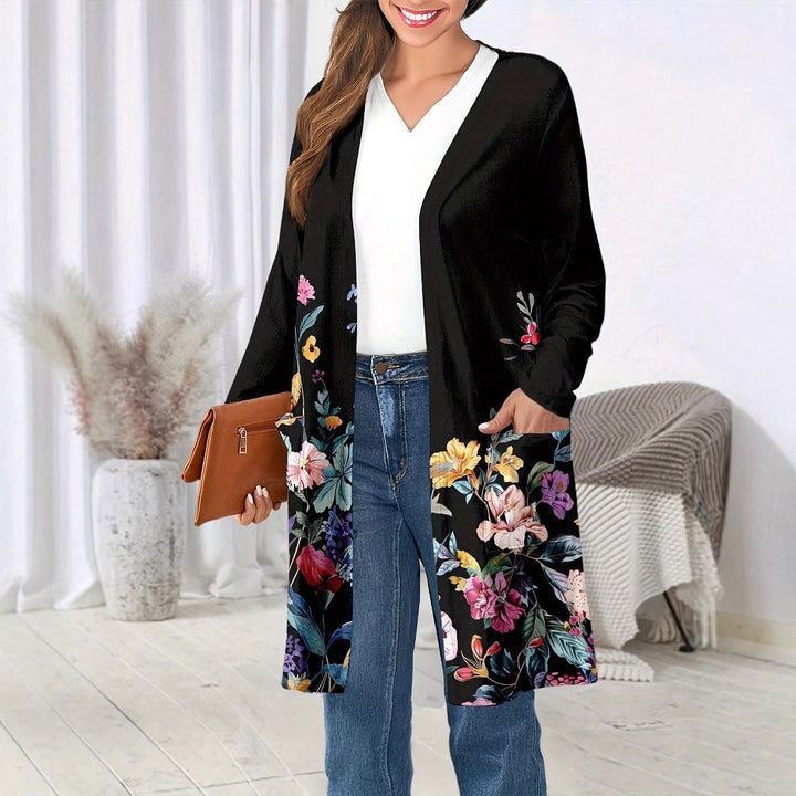 Damer lång cardigan med blommönster Mirla-Eva Jonsson