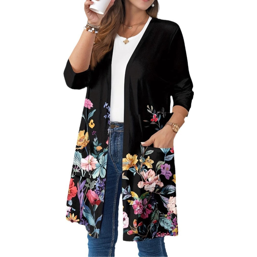 Damer lång cardigan med blommönster Mirla-Eva Jonsson