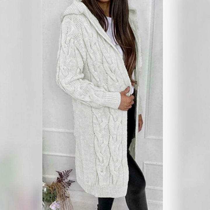 Damer lång kofta med huva och flätad design Eva Jonsson-Eva Jonsson