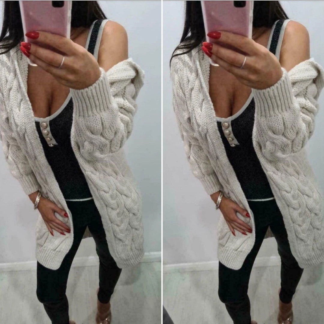 Damer lång kofta med huva och flätad design Eva Jonsson-Eva Jonsson