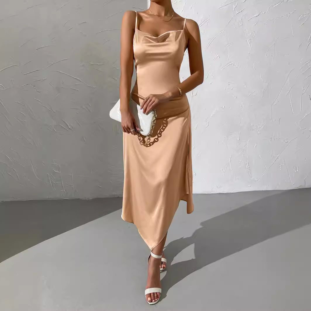 Damer lång satin-klänning med sensuell slits Eva Jonsson-Eva Jonsson