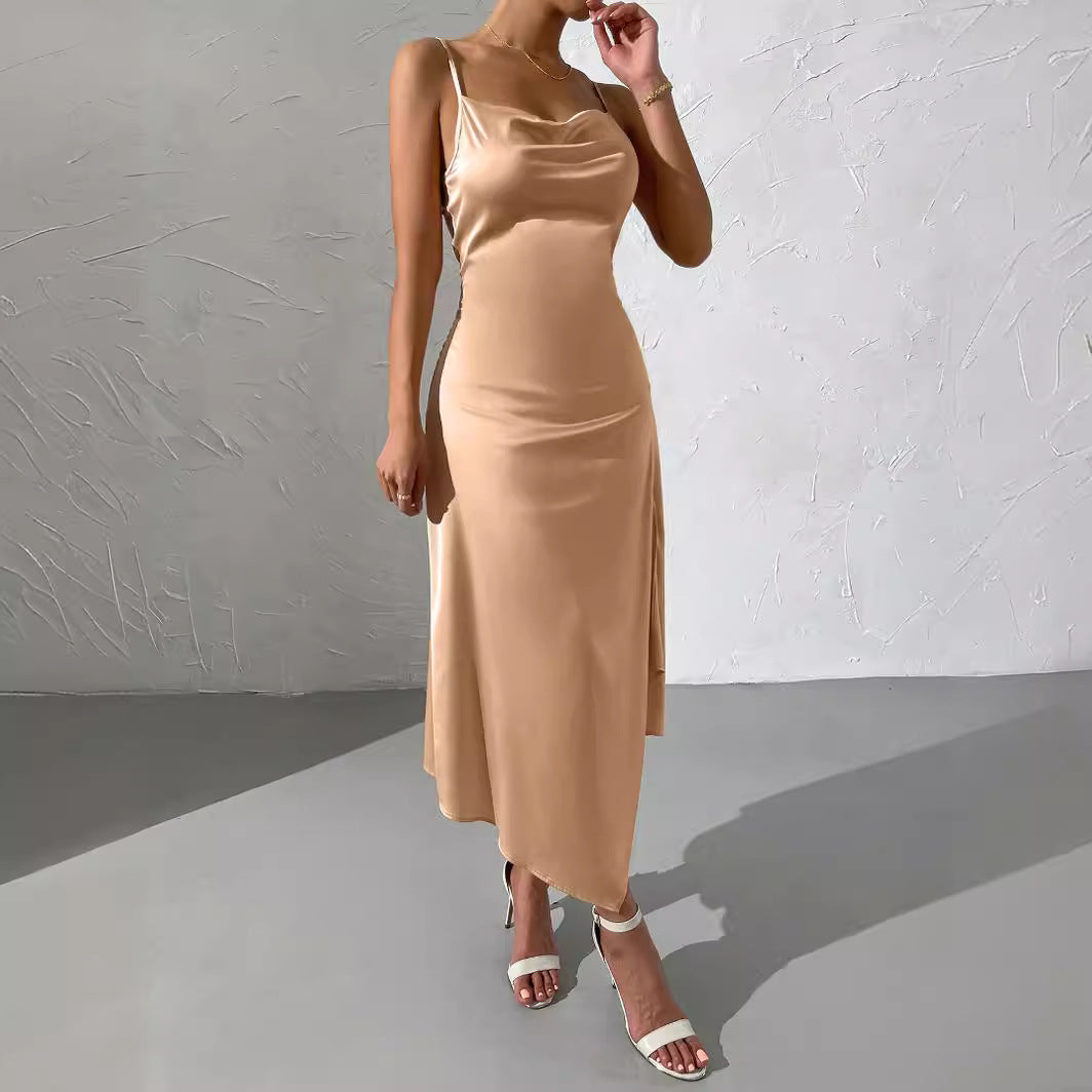 Damer lång satin-klänning med sensuell slits Eva Jonsson-Eva Jonsson