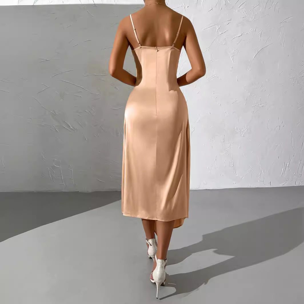 Damer lång satin-klänning med sensuell slits Eva Jonsson-Eva Jonsson