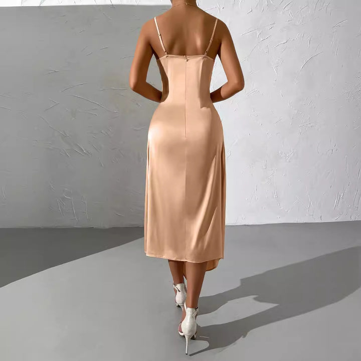 Damer lång satin-klänning med sensuell slits Eva Jonsson-Eva Jonsson