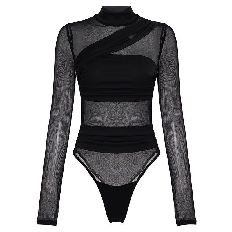 Damer långärmad body med genomskinlig tyll-design och elegant skärning Mirla-Eva Jonsson