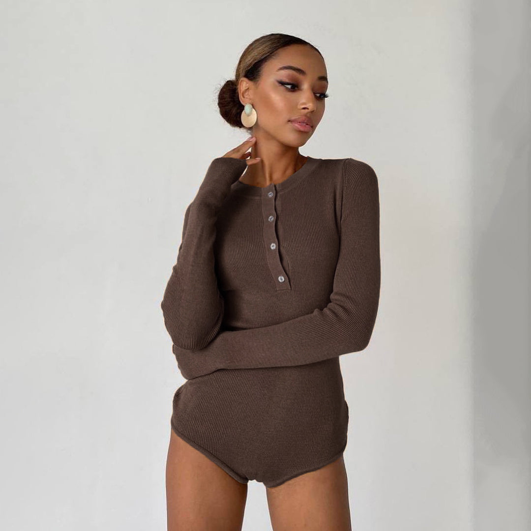 Damer långärmad bodysuit med knappdetalj och strukturerat material Mirla-Eva Jonsson