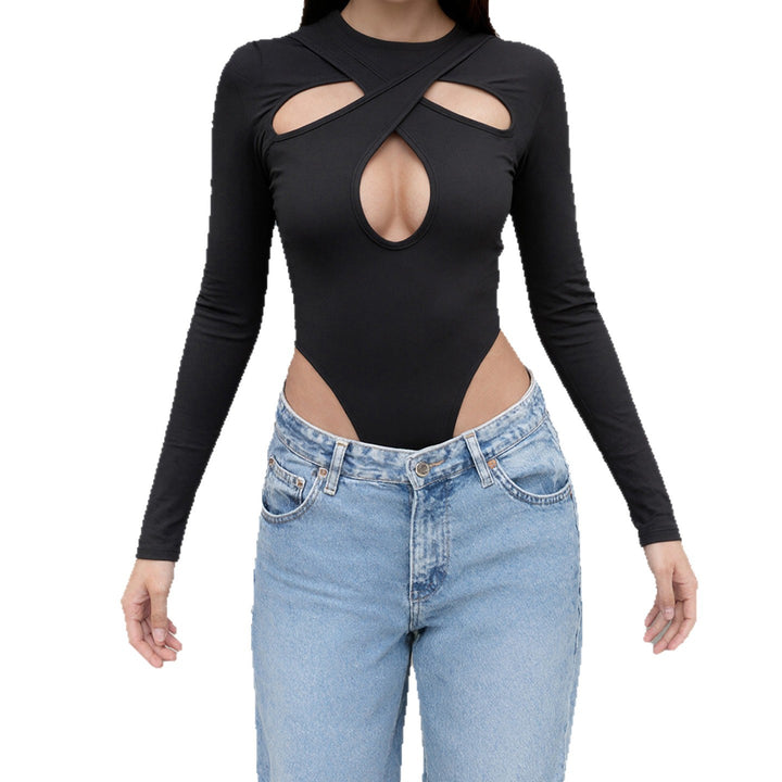 Damer långärmad bodysuit med sofistikerad korsdesign och hög midja Mirla-Eva Jonsson